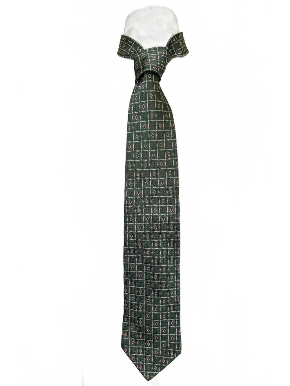 Jos.A.Bank 100% Silk Italian Men's Tie Green/Orange Geometric Pattern